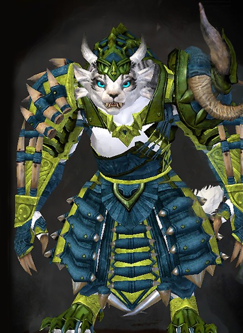 Female Cultural Tier 3 - Trapper Guild Wars 2 Charr Medium Female Cultural Armor Set - Dyed Green & Blue - Trapper