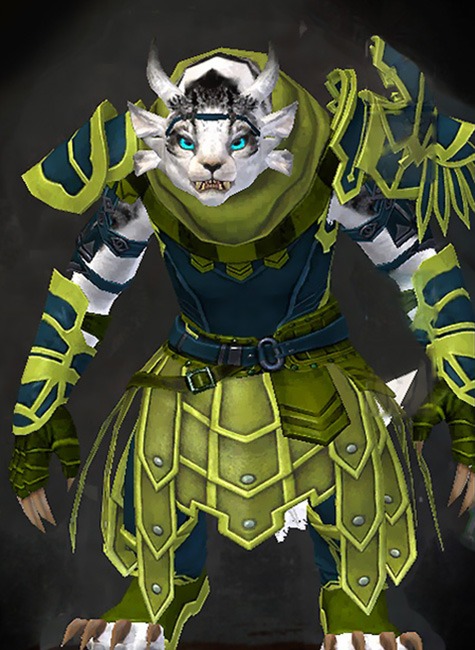 Female Order Vigil - Vigil's Honor Guild Wars 2 Charr Medium Female Order Armor Set - Dyed Green & Blue - Vigil's Honor