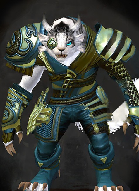 Female Gem Store - Viper's Guild Wars 2 Charr Medium Female Gem Armor Set - Dyed Green & Blue - Viper's