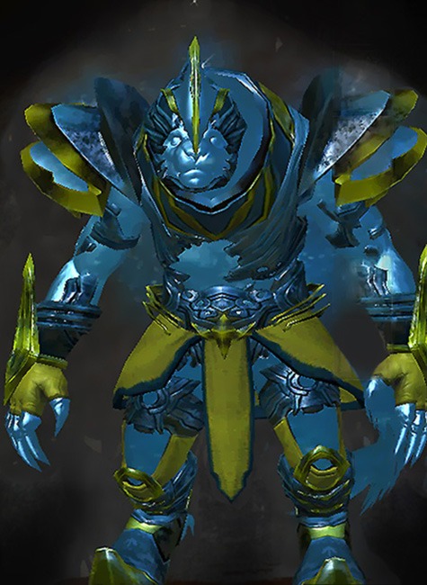 Female Gem Store - Zodiac Guild Wars 2 Charr Medium Female Gem Armor Set - Dyed Green & Blue - Zodiac