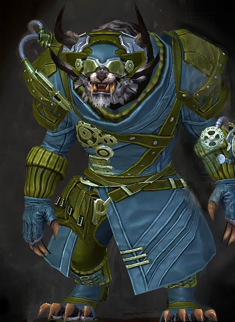 Male Gem Store - Aetherblade Guild Wars 2 Charr Medium Male Gem Armor Set - Dyed Green & Blue - Aetherblade
