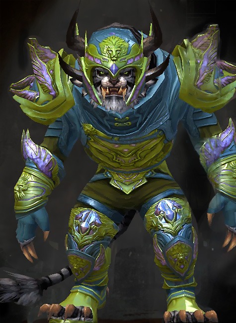 Male PvP - Ardent Glorious Guild Wars 2 Charr Medium Male PvP Armor Set - Dyed Green & Blue - Ardent Glorious