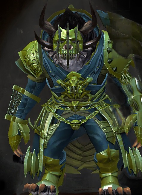 Male Heart of Thorns - Bladed Guild Wars 2 Charr Medium Male Heart of Thorns Armor Set - Dyed Green & Blue - Bladed