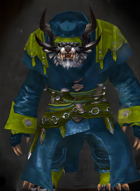 Male Karma - Buccaneer Guild Wars 2 Charr Medium Male Karma Armor Set - Dyed Green & Blue - Buccaneer