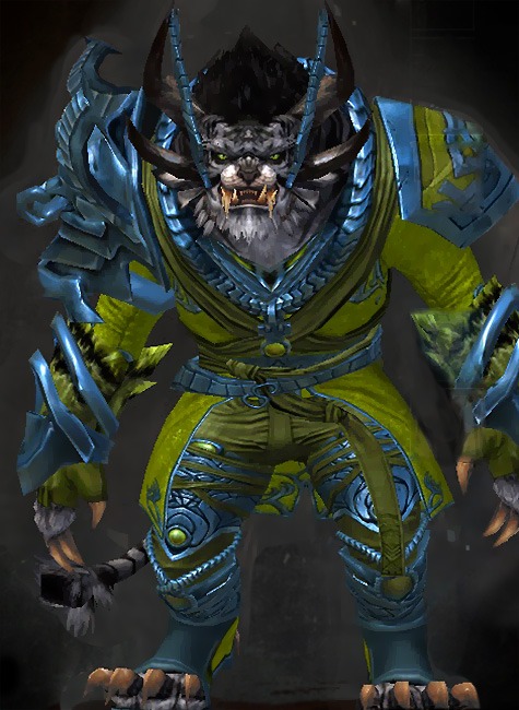 Male Living Story - Carapace Guild Wars 2 Charr Medium Male Living Story Armor Set - Dyed Green & Blue - Carapace