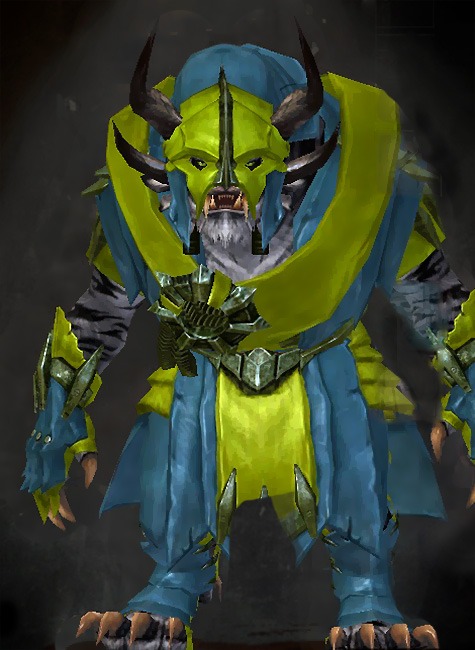 Male Cultural Tier 1 - Drover Guild Wars 2 Charr Medium Male Cultural Armor Set - Dyed Green & Blue - Drover