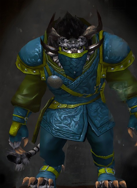 Male Karma - Duelist Guild Wars 2 Charr Medium Male Karma Armor Set - Dyed Green & Blue - Duelist