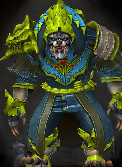 Male Crafted - Experimental Envoy Guild Wars 2 Charr Medium Male Crafted Armor Set - Dyed Green & Blue - Experimental Envoy