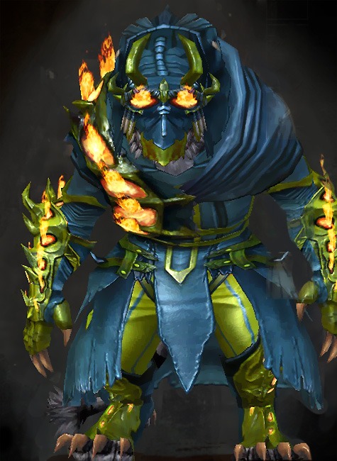 Male Dungeon Citadel of Flame - Flame Legion Guild Wars 2 Charr Medium Male Dungeon Armor Set - Dyed Green & Blue - Flame Legion