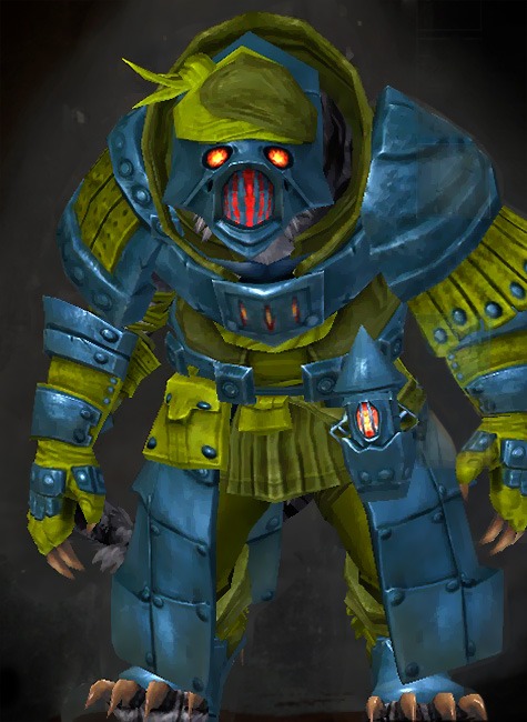 Male Dungeon Sorrow's Embrace - Forgeman Guild Wars 2 Charr Medium Male Dungeon Armor Set - Dyed Green & Blue - Forgeman