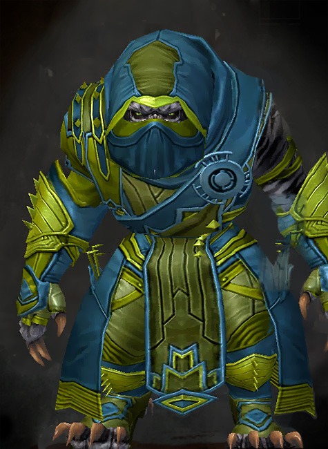 Male Dungeon Crucible of Eternity - Inquest Guild Wars 2 Charr Medium Male Dungeon Armor Set - Dyed Green & Blue - Inquest