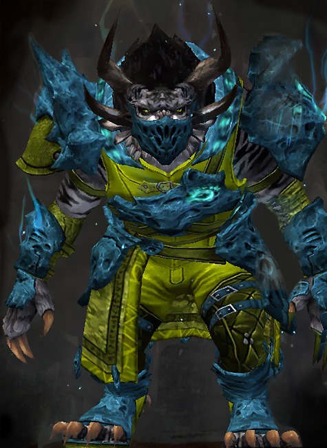 Male Heart of Thorns - Leystone Guild Wars 2 Charr Medium Male Heart of Thorns Armor Set - Dyed Green & Blue - Leystone