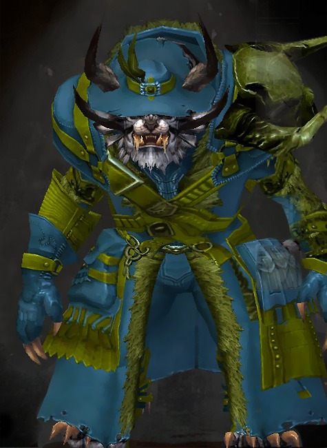 Male WvW - Mist Walker Guild Wars 2 Charr Medium Male WvW Armor Set - Dyed Green & Blue - Mist Walker