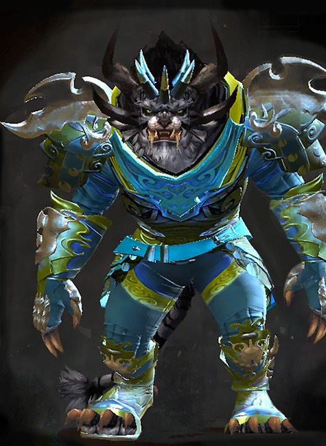 Male WvW - Mistforged Triumphant Hero's Guild Wars 2 Charr Medium Male WvW Armor Set - Dyed Green & Blue - Mistforged Triumphant Hero's