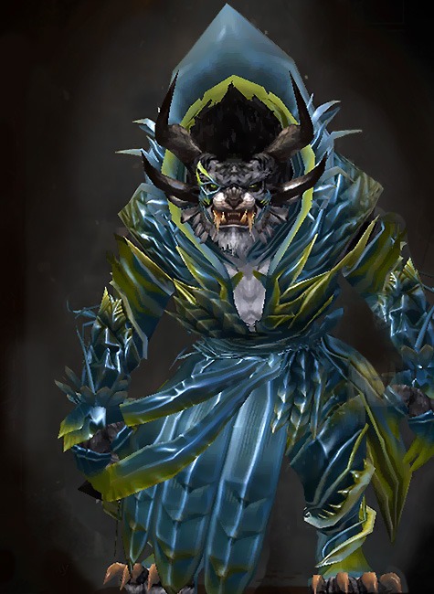 Male Dungeon Twilight Arbor - Nightmare Court Guild Wars 2 Charr Medium Male Dungeon Armor Set - Dyed Green & Blue - Nightmare Court