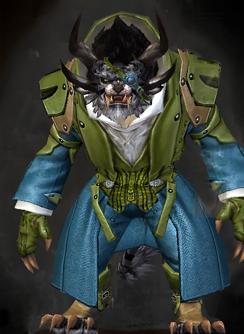 Male Crafted - Noble Guild Wars 2 Charr Medium Male Crafted Armor Set - Dyed Green & Blue - Noble
