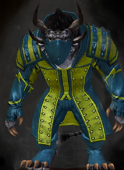 Male Crafted - Outlaw Guild Wars 2 Charr Medium Male Crafted Armor Set - Dyed Green & Blue - Outlaw