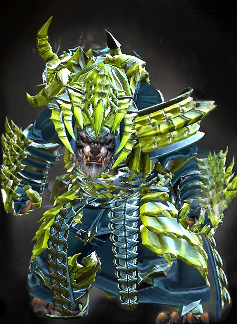 Male Crafted - Perfected Envoy - Wielded Guild Wars 2 Charr Medium Male Crafted Armor Set - Dyed Green & Blue - Perfected Envoy - Wielded