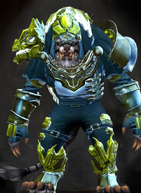 Male Crafted - Perfected Envoy Guild Wars 2 Charr Medium Male Crafted Armor Set - Dyed Green & Blue - Perfected Envoy