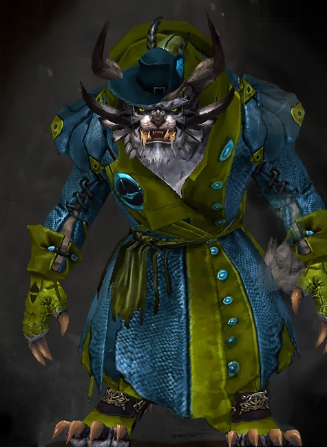 Male - Privateer Guild Wars 2 Charr Medium Male Armor Set - Dyed Green & Blue - Privateer