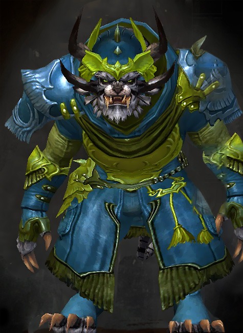 Male Crafted - Prowler Guild Wars 2 Charr Medium Male Crafted Armor Set - Dyed Green & Blue - Prowler