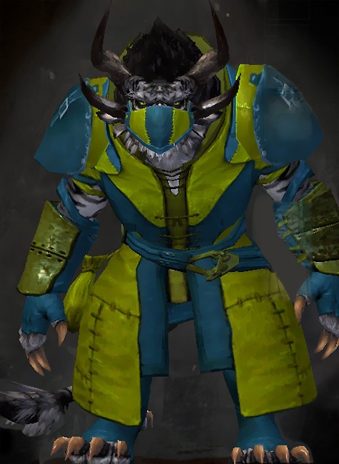 Male - Rawhide Guild Wars 2 Charr Medium Male Armor Set - Dyed Green & Blue - Rawhide