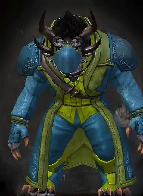Male - Rogue Guild Wars 2 Charr Medium Male Armor Set - Dyed Green & Blue - Rogue