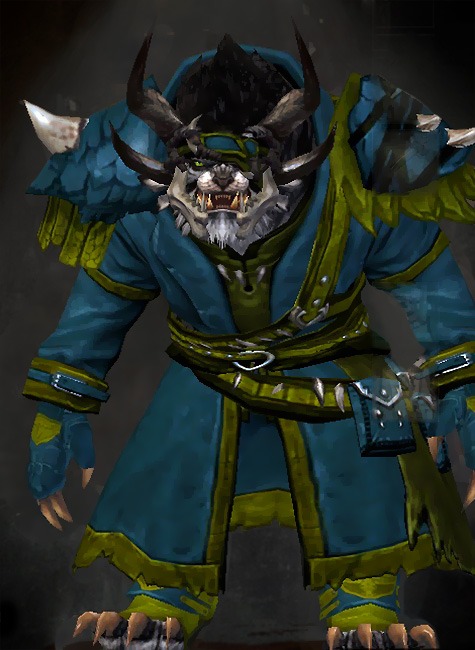 Male Karma - Stalker Guild Wars 2 Charr Medium Male Karma Armor Set - Dyed Green & Blue - Stalker
