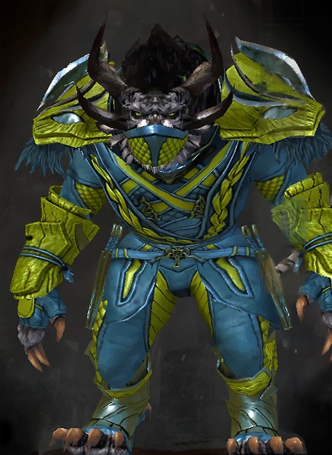 Male Gem Store - Strider's Guild Wars 2 Charr Medium Male Gem Armor Set - Dyed Green & Blue - Strider's