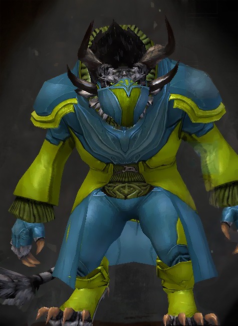Male - Swindler Guild Wars 2 Charr Medium Male Armor Set - Dyed Green & Blue - Swindler