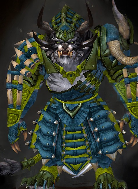 Male Cultural Tier 3 - Trapper Guild Wars 2 Charr Medium Male Cultural Armor Set - Dyed Green & Blue - Trapper