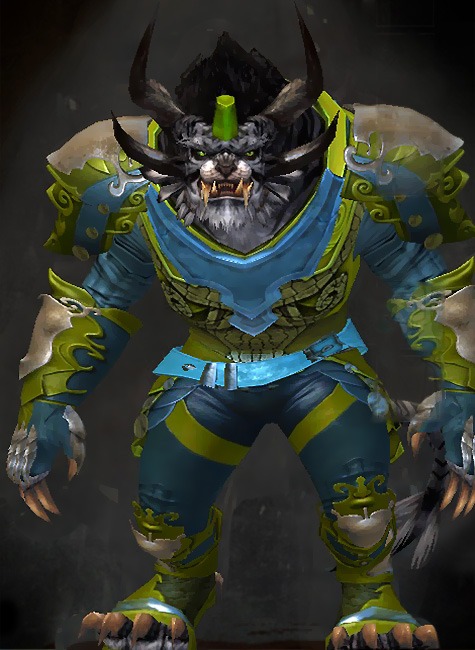Male WvW - Triumphant Guild Wars 2 Charr Medium Male WvW Armor Set - Dyed Green & Blue - Triumphant