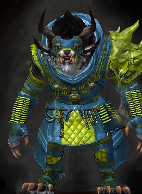 Male Cultural Tier 2 - Wrangler Guild Wars 2 Charr Medium Male Cultural Armor Set - Dyed Green & Blue - Wrangler