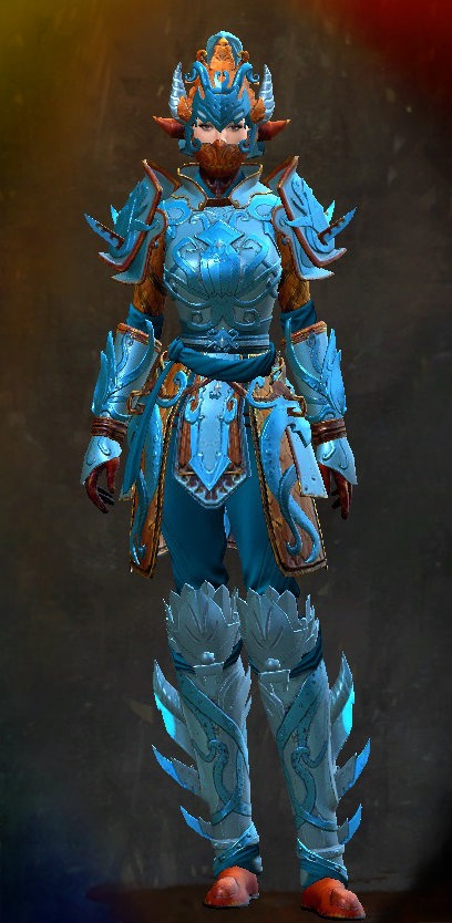 Guild Wars 2 Human Heavy Female End of Dragons Armor Set - Dyed Blue & Gold - Ancient Canthan