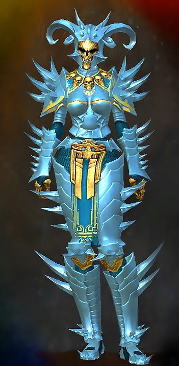 Guild Wars 2 Human Heavy Female Karma Armor Set - Dyed Blue & Gold - Armageddon