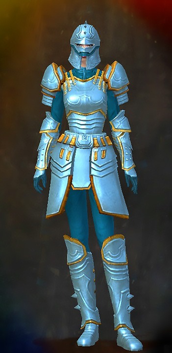 Guild Wars 2 Human Heavy Female Dungeon Armor Set - Dyed Blue & Gold - Ascalonian Protector
