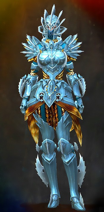 Guild Wars 2 Human Heavy Female Heart of Thorns Armor Set - Dyed Blue & Gold - Bladed