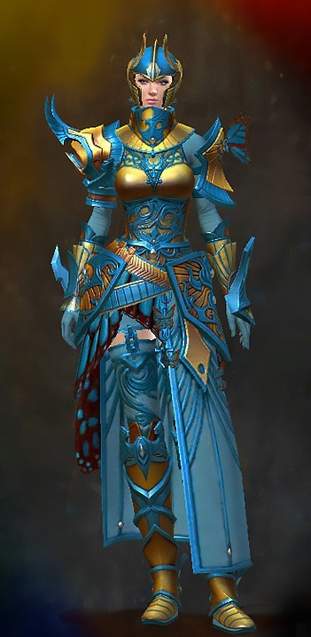 Guild Wars 2 Human Heavy Female Living Story Armor Set - Dyed Blue & Gold - Carapace