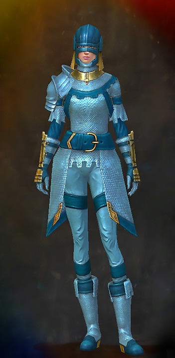 Guild Wars 2 Human Heavy Female Cultural Armor Set - Dyed Blue & Gold - Commander's