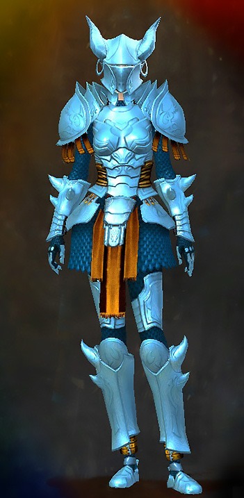Guild Wars 2 Human Heavy Female Karma Armor Set - Dyed Blue & Gold - Dark Templar