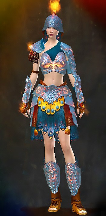 Guild Wars 2 Human Heavy Female Gem Armor Set - Dyed Blue & Gold - Flamewrath