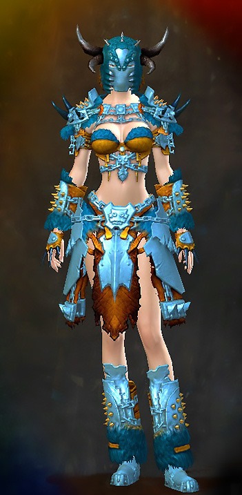 Guild Wars 2 Human Heavy Female Crafted Armor Set - Dyed Blue & Gold - Gladiator