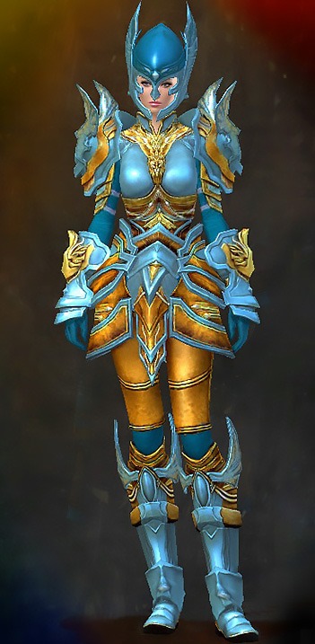 Guild Wars 2 Human Heavy Female PvP Armor Set - Dyed Blue & Gold - Glorious