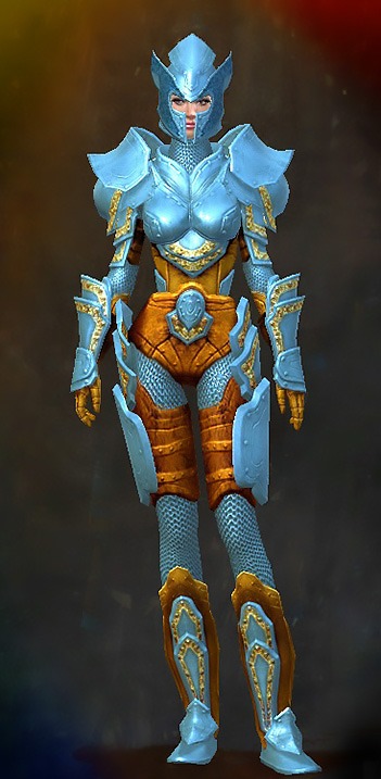 Guild Wars 2 Human Heavy Female Karma Armor Set - Dyed Blue & Gold - Heavy Plate