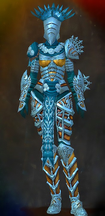 Guild Wars 2 Human Heavy Female Crafted Armor Set - Dyed Blue & Gold - Illustrious