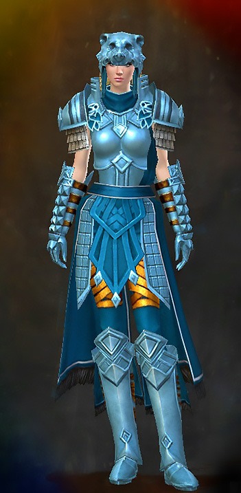 Guild Wars 2 Human Heavy Female Dungeon Armor Set - Dyed Blue & Gold - Armor of Koda