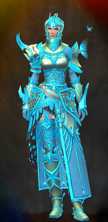 Guild Wars 2 Human Heavy Female Living Story Armor Set - Dyed Blue & Gold - Luminescent