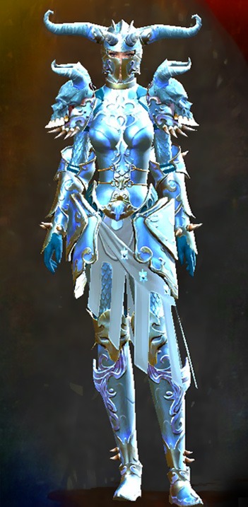 Guild Wars 2 Human Heavy Female WvW Armor Set - Dyed Blue & Gold - Mistforged Triumphant Hero's