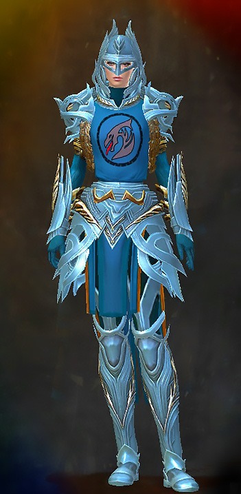 Guild Wars 2 Human Heavy Female Crafted Armor Set - Dyed Blue & Gold - Ornate Guild