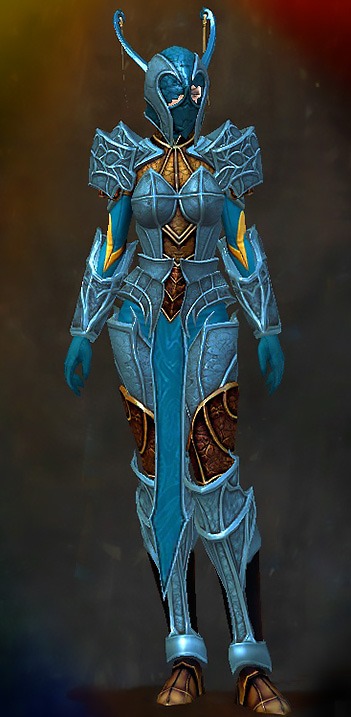 Guild Wars 2 Human Heavy Female Gem Armor Set - Dyed Blue & Gold - Rampart